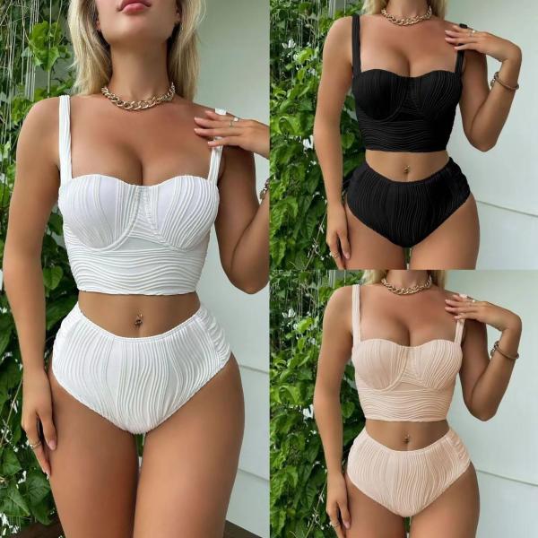 Hard Cup Bikini Two Piece Swimwear Special Fabric Slim High Waisted White Bikini