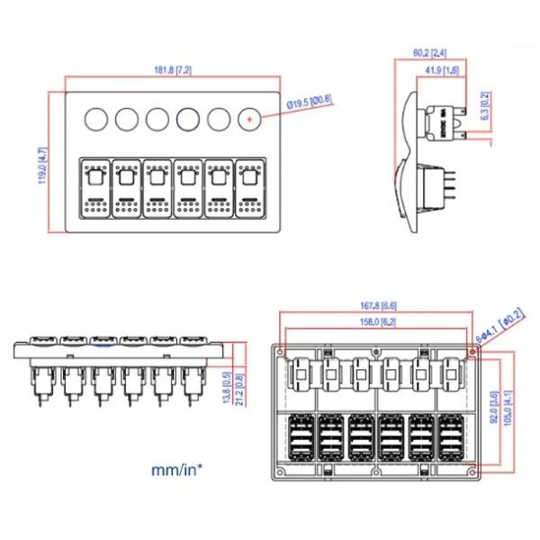 Marine Boat Splashproof Switch Panel 8 Gang With Led Indicator Rocker Auto Fuses