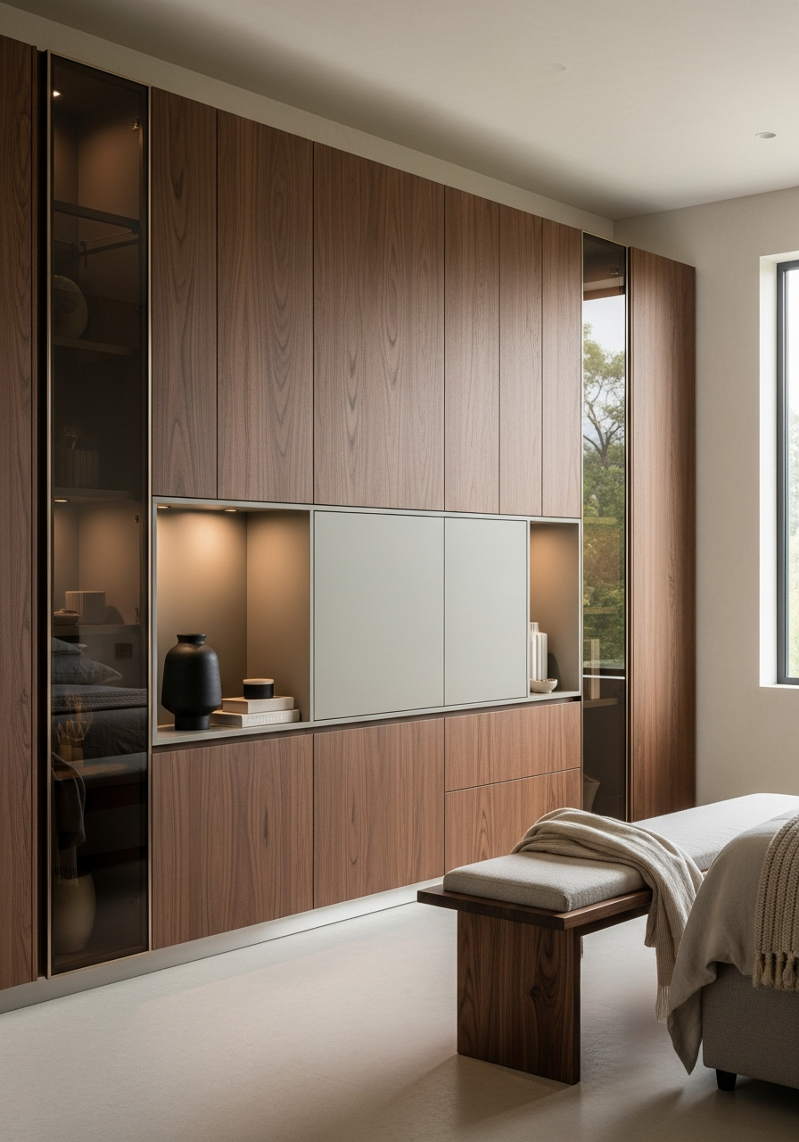 Hotel Walnut Veneered Wall Panels in 304 Stainless Steel Substructure