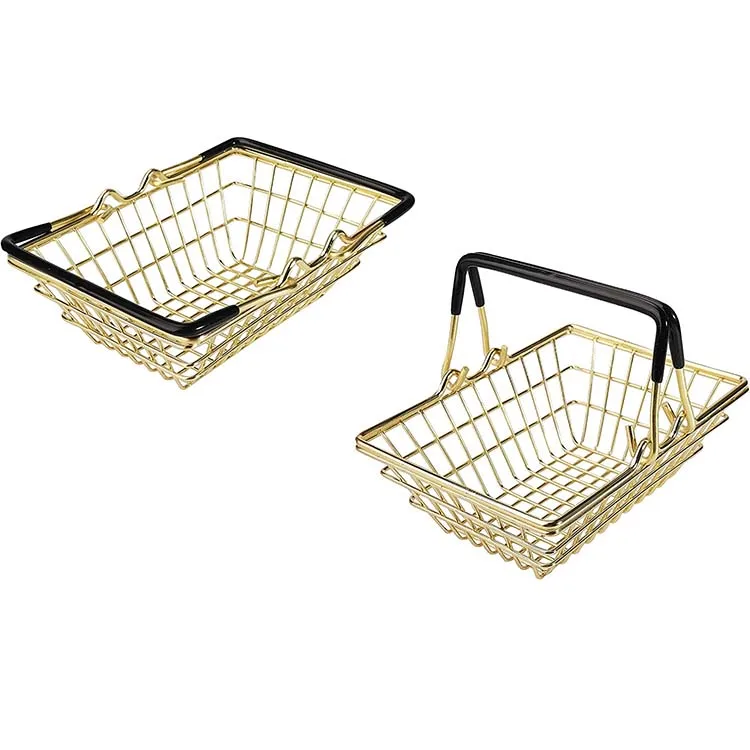 Портативная милая корзина для хранения мини металлическая золотая корзина для покупок с ручками