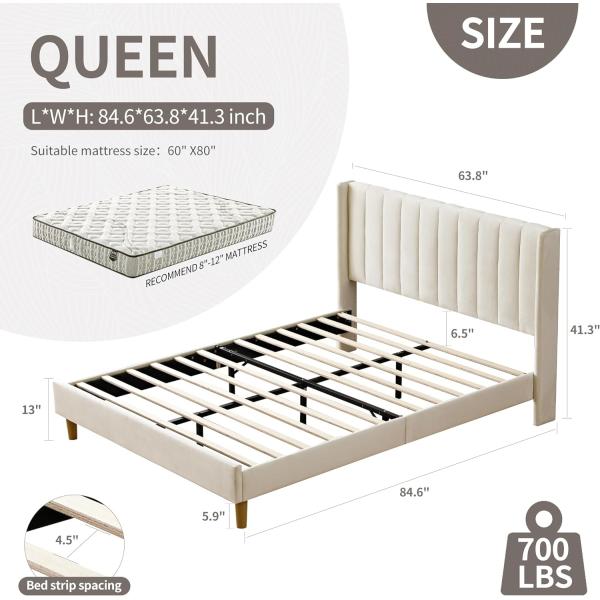 Minimalist Fabric King Sized Bed With Solid Wood Frame And 40004 Model At In White