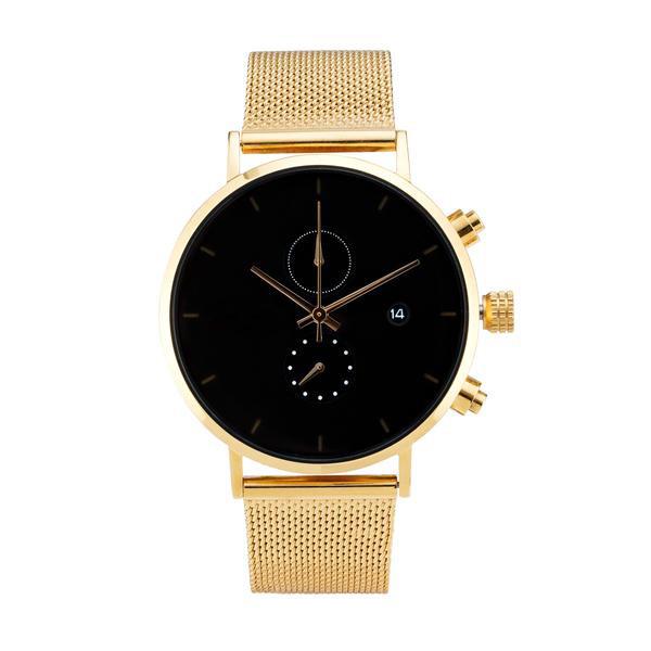 Black Engraved Face Stainless Steel Band Watch Gold Plated Bulk , Custom Logo