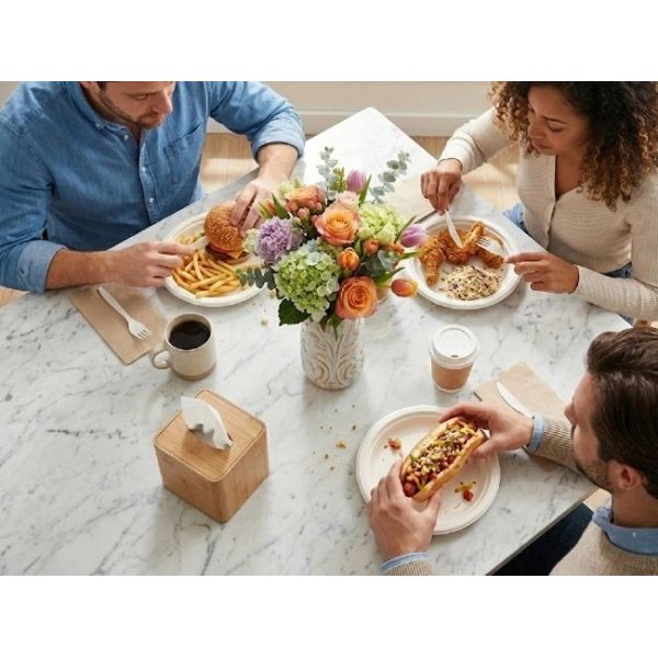 Bleached White Biodegradable Bagasse Sugarcane Plates 7 Inch OEM