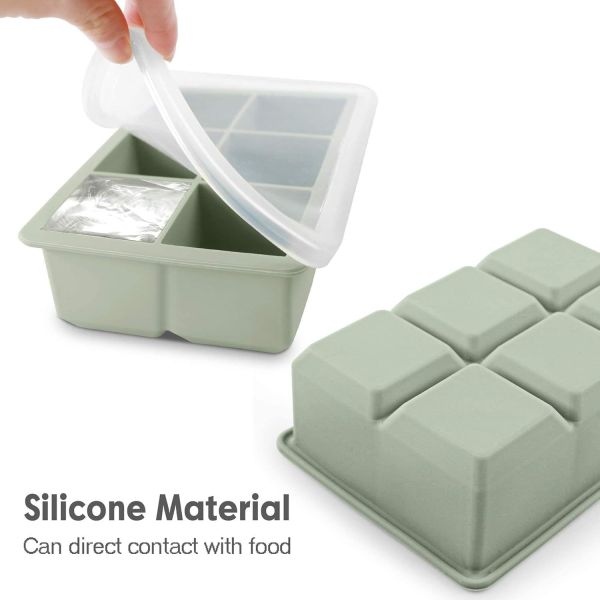 Silicone Ice Cube Trays,Large Size Silicone Ice Cube Molds with Leak Proof Removable Lid Square Ice Cube Tray And BPA Free for Cocktail,Whiskey, Stackable Flexible Ice