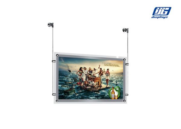 10mm Clear Crystal LED Light Box , Acrylic Frame A2 Poster Size Stainless Steel Wire Hanging Light Box