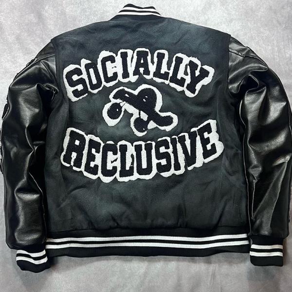 Custom Men Leather Sleeves Chenille Embroidery Black Varsity Jacket Letter Embroidery Patchwork Letterman Varsity Bomber Jacket