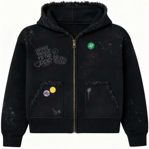 Mingarment Custom Graffiti Print Zip Up Hoodie | Men's Streetwear Distressed