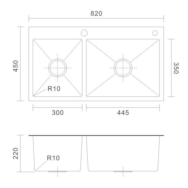 Topmount Stainless Steel Kitchen Sink Brushed 40 / 60 Double Bowl 18 Gauge 82x45