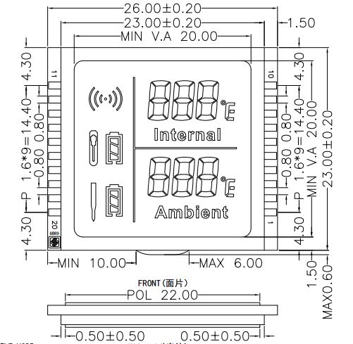 3.3 V Отрицательный VA Трансмиссивный сегмент экрана пищевой термометр LCD