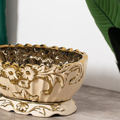 New design luxury succulent planter creative gold garden desktop decoration ceramic flower pots in bulk