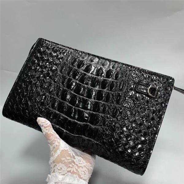 Knitted Designer Genuine Alligator Skin Men Woven Clutch Purse Authentic Crocodile Leather Male  Large Wristlets Bag