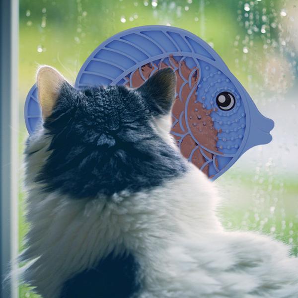 Cat Puzzle Feeder Fish Shape Silicone Lick Treat Mat para alimentação saudável e lamber
