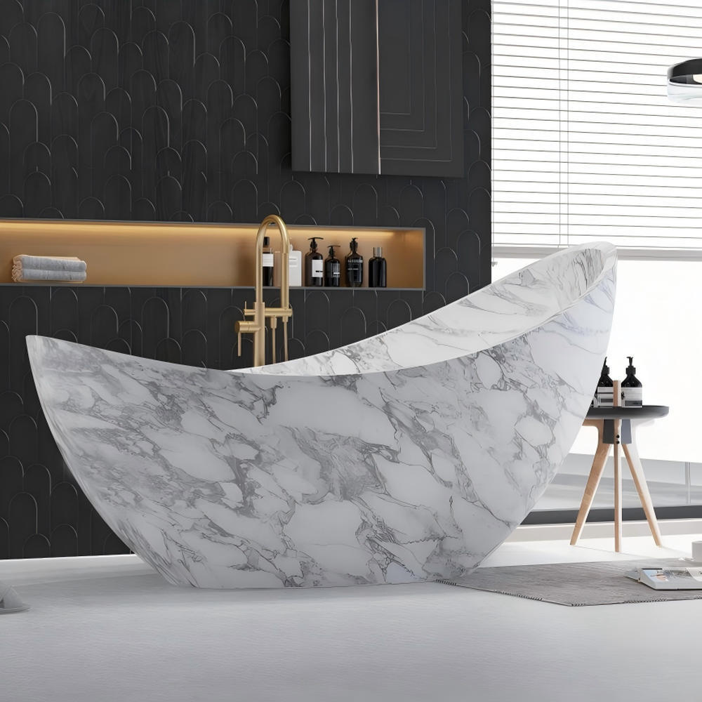 ATH Resin Freestanding Curved Solid Surface Bathtub Outdoor Heat Retention