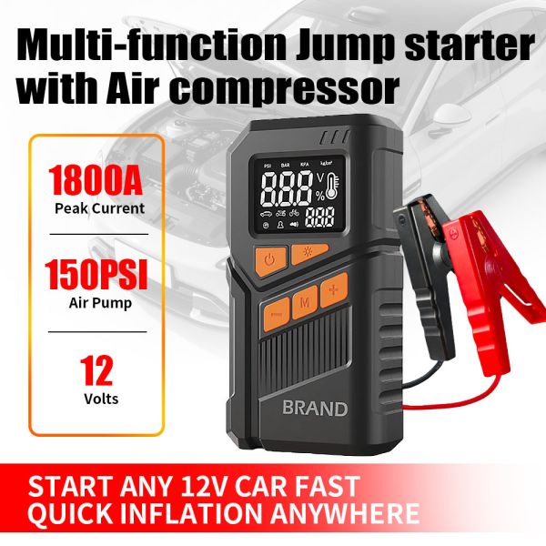 150 PSI Portable Tire Inflators Jump Starter 12000 MAh 12V Car Battery Booster Smart Jumper Cables