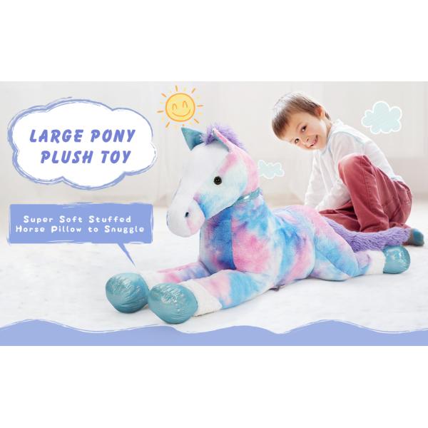 MorisMos 4ft Blue Giant Horse Stuffed Animal 47inches Soft Plush Pillow PP Filled Large Toy Kids Unisex Embroidered ODM