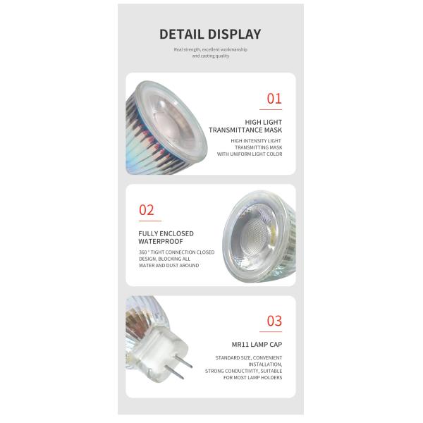 MR11 GU11 Mini LED Glass Lamp Cup 12V 110V 220V 35MM 3W COB