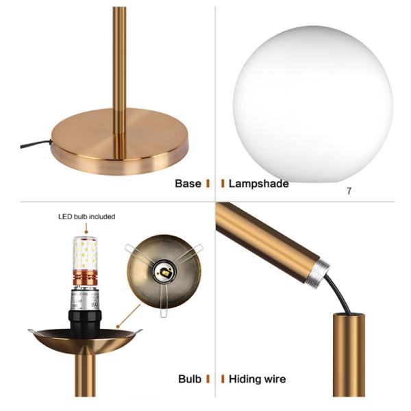 Nordic Modern Simple Gold And Glass Floor lamp Bedroom Lamp LED Floor Lamps gold floor lamp(WH-MFL-70）