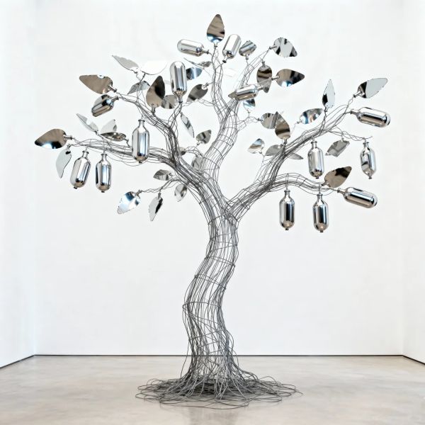 Classical Fusion Art Installation Recycled Material Stainless Steel Mirror Tree Sculpture