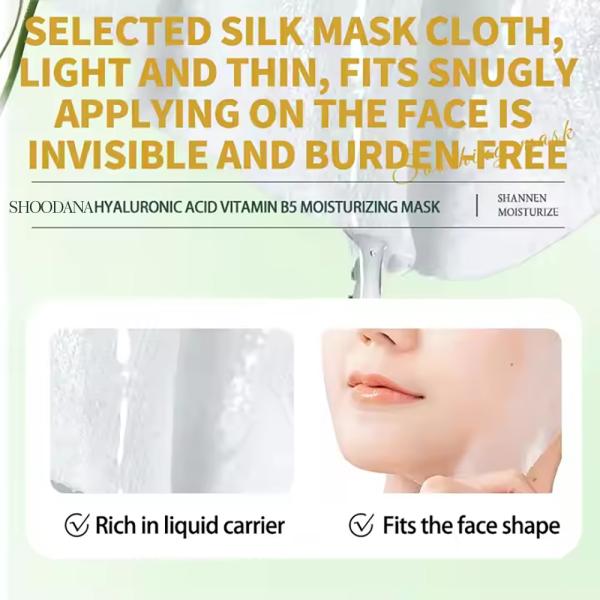 Soin du visage hydratant, apaisant et réparateur. Hydrate, calme, renforce la barrière cutanée. Masque en feuille à l'acide hyaluronique et à la provitamine B5.