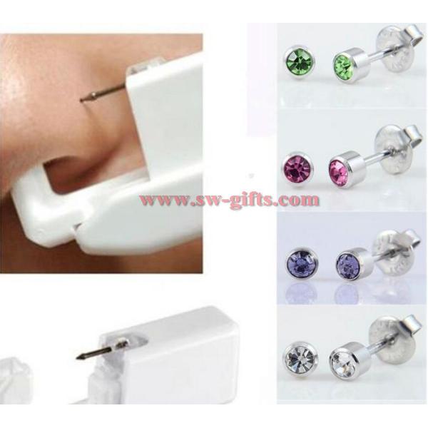 Women No Pain Ear Piercing Kit Disposable Safe Sterile Body Piercing Gun+Stainless Steel Stud+Alcohol Prep Pad