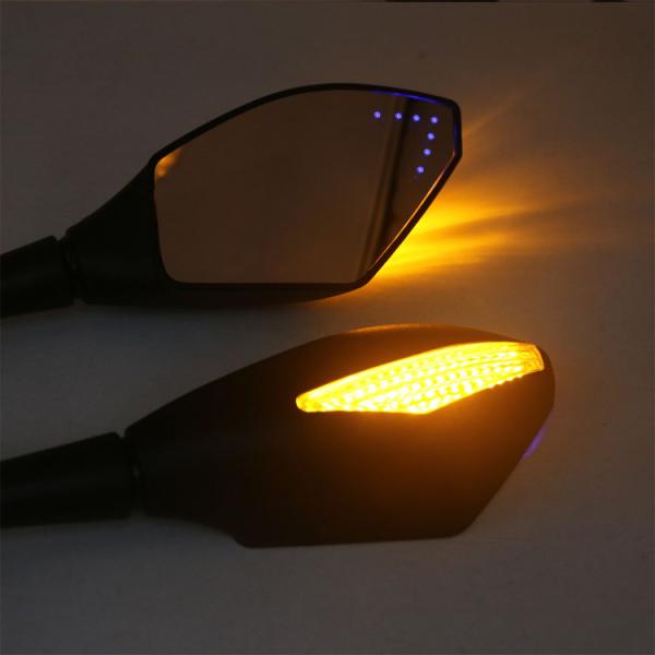 Rearview Motorcycle Side Mirror with LED Lights in Black Color