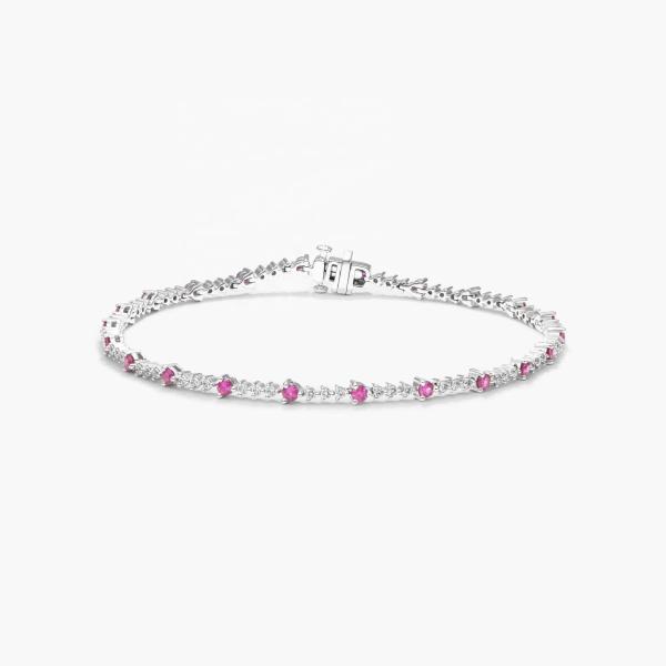 3MM White Zircon Ruby Tennis Bracelet Round Cut Sterling Silver Tennis Bracelet