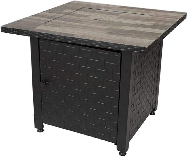 Black / Gray Table Top Steel Square Propane Fire Pit Outdoor