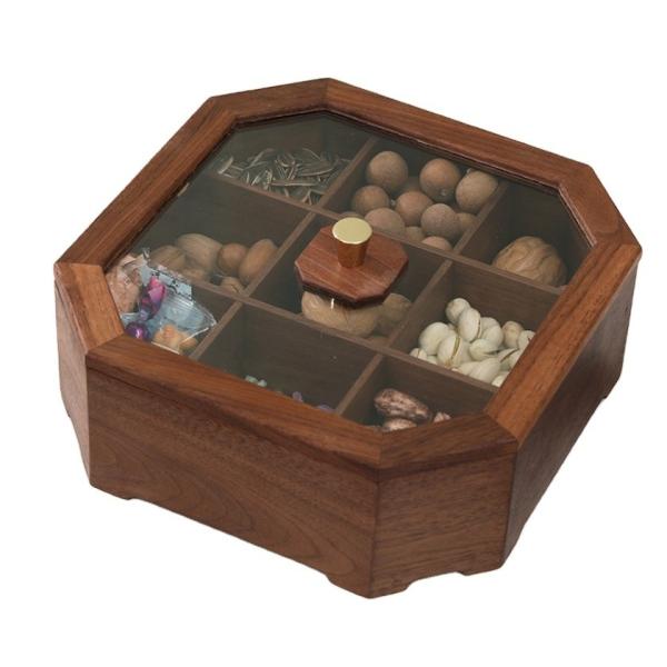 Caja de almacenamiento de madera maciza de frutas secas de nuez caja de cuadrícula dividida con tapa nuez nueve caja de cuadrícula