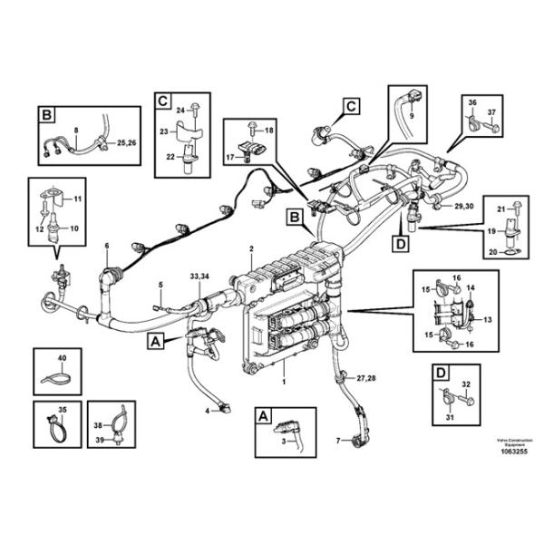 Электрические части экскаватора VOE15187835, съемная кабельная проводка двигателя  D13