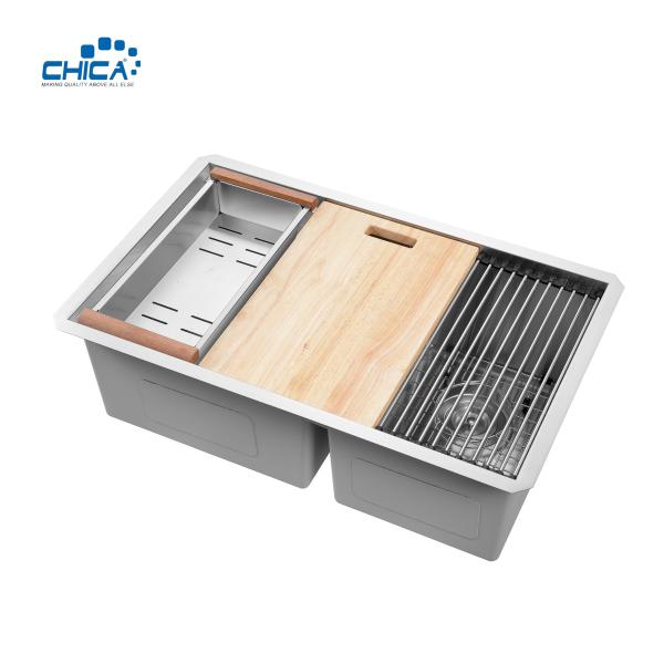 carton pallet double bowl SUS304 corner sink commercial stainless steel sink topmount handmade house sink