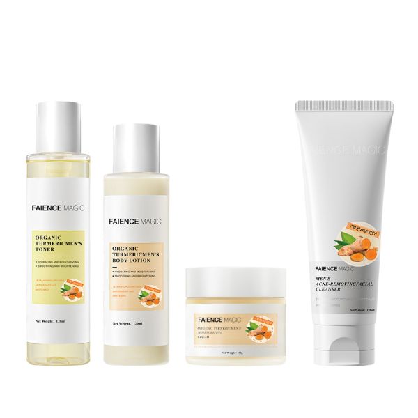 FM OEM Organic Tumeric Man's Skincare Set Wtih Tumeric Extract Whitening Moisturizing Shrink Pores Oil-controlling for Home Use