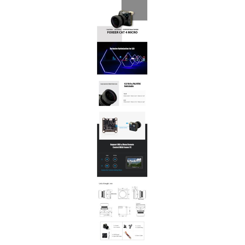 New Design Foxeer Cat4 1200Tvl M12  2.1mm Low Light Lens Professional Night Vision Camera for Drones