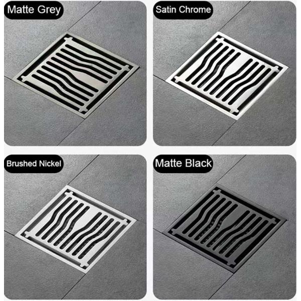 Square Bathroom Shower Floor Drain With Matte Grey Brush Nickel Color