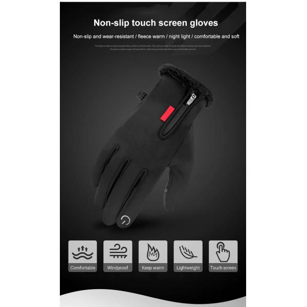 Black Fleece Windproof Warm Winter Motorcycle Gloves Touch Screen Customized Logo