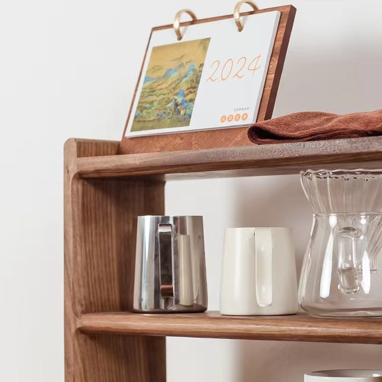 Double-Tier Wooden Storage Rack for Teacup Coffee Cup Table Top Kitchen Organizer with Wire Holder for Seasoning Bottle Sundries