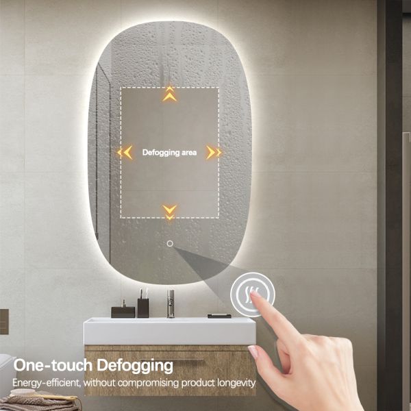 Irregular Copper Free Silver Mirror Wall Mounted Frameless Anti Fog Bathroom Smart LED Mirror With Light