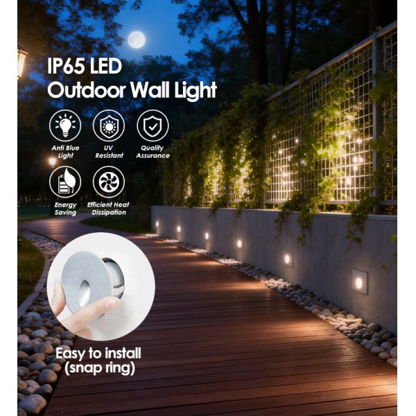 Floor & Wall LED Recessed Light 1W 3W IP65 White 3000K Aluminum Material 80*80MM