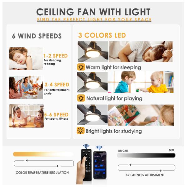 Certificado ETL 1stshine Ventilador de teto LED em cor preta com material ABS de metal remoto