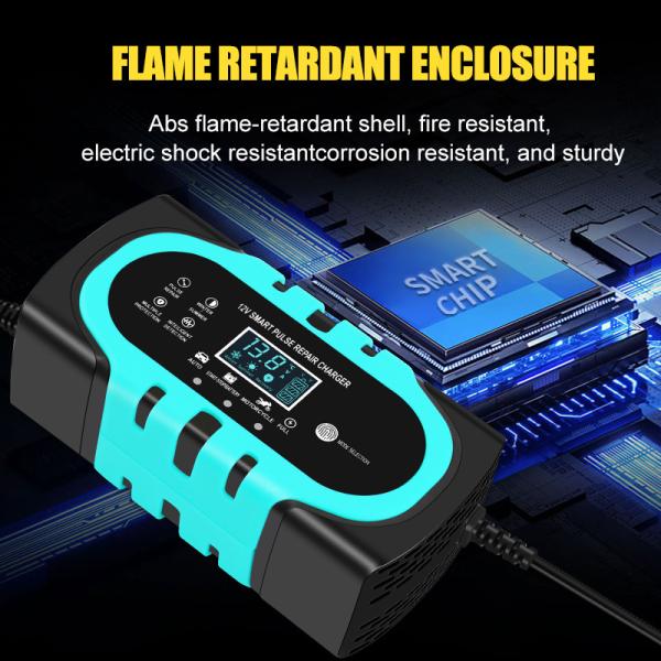 Smart 7-Stage Pulse Repair Battery Charger 10A 6V/12V/24V for Solar Car Fast Charging Speed Connector Current Protection