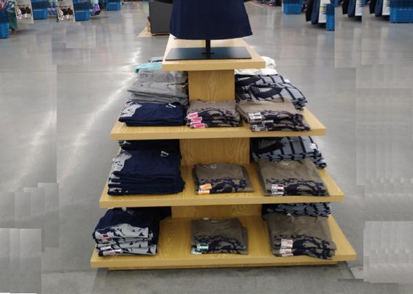 Customized Wood Veneer Clothes Display Stand Clothing Display Shelves For Garment