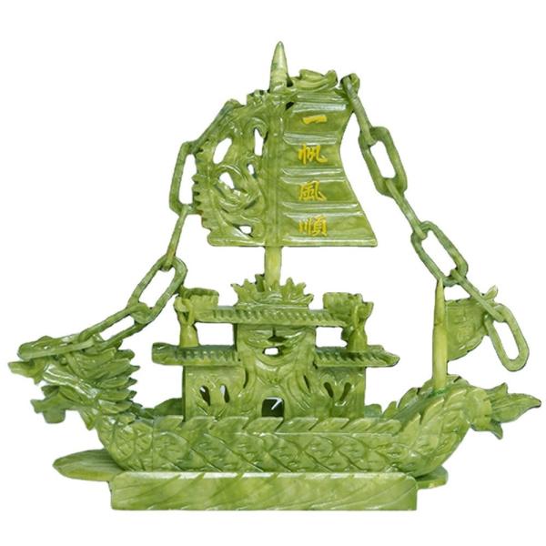 Regional Feature Fengshui Boat Chinese Jade Carved Dragon Boat Crafts Technique Carved