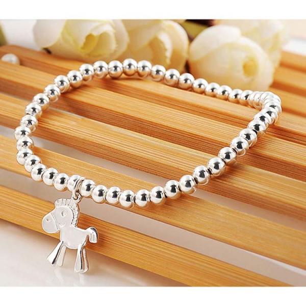 5mm Sterling Silver Beads Bracelet with 925 Silver Horse Charm 6.5 inches (B120704)