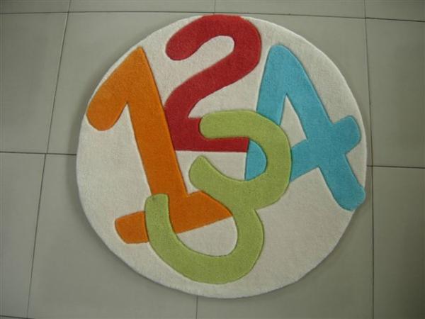 Numbers Round Handtufted Acrylic Kid Carpet and Rug