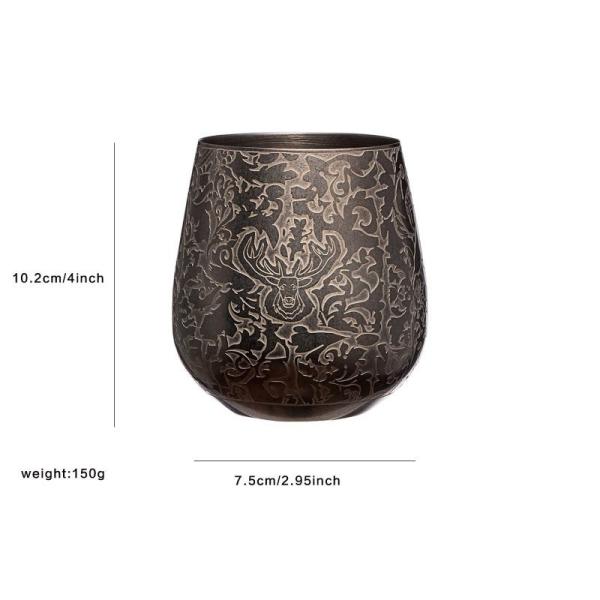 Vidro de vinho de aço inoxidável, forma de ovo, desenho de estaca gravada, taça de vinho de cor prateada vintage