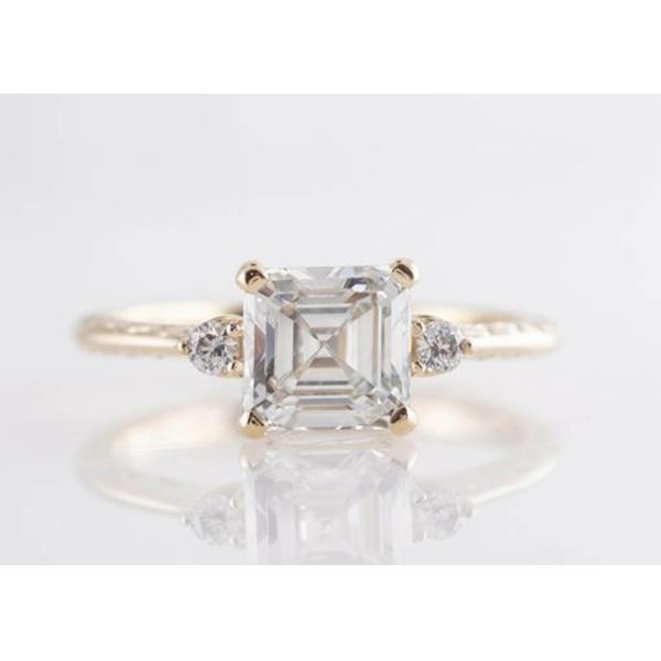 14K Rose Gold Asscher Cut Diamond Engagement Ring 1.29ct Classic Style
