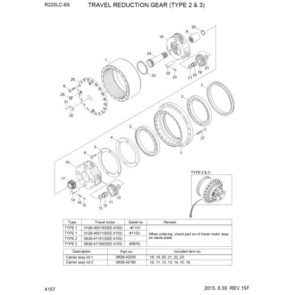 R220-9 R260-9 Travel Gearbox Excavator Final Drive 39Q6-42100 39Q6-42101