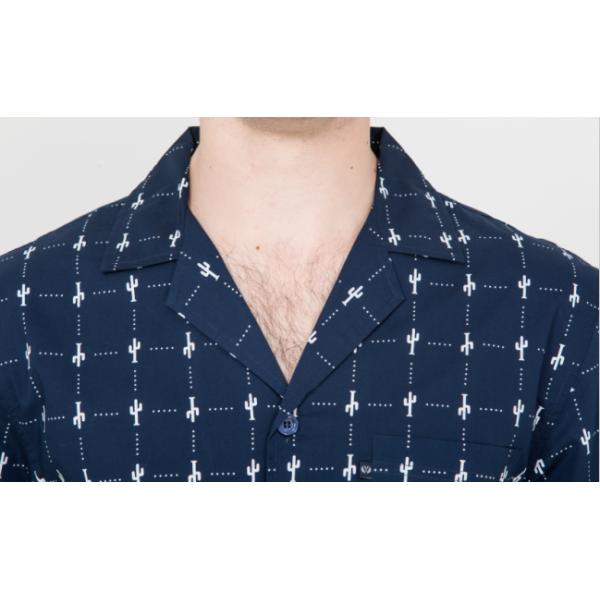 Navy Blue Mens Luxury Sleepwear Button Through Shirt And Short Pants Eco Friendly