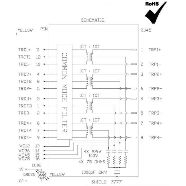 El enchufe vertical compatible Rj45 de Belfuse G55-122N-155 LINK-PP 10G con GY/GY llevó