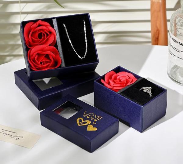 Romantic Valentine's Jewelry gift Box With Rose Top For Ring Pendant Or Bracelet