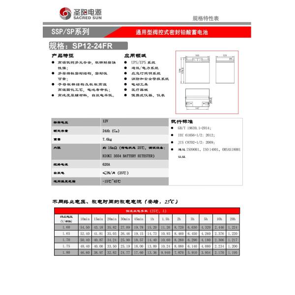 Sacred Sun SP12-24 12V24Ah свинцово-кислотная батарея для резервного питания в любом температурном диапазоне
